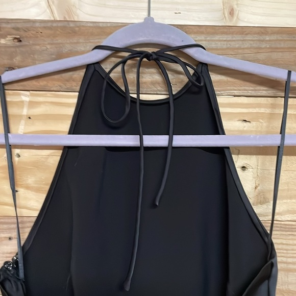 Urban Outfitters size SP Elegant Black Buttery Satin Backless Halter Mini Dress - Picture 7 of 9